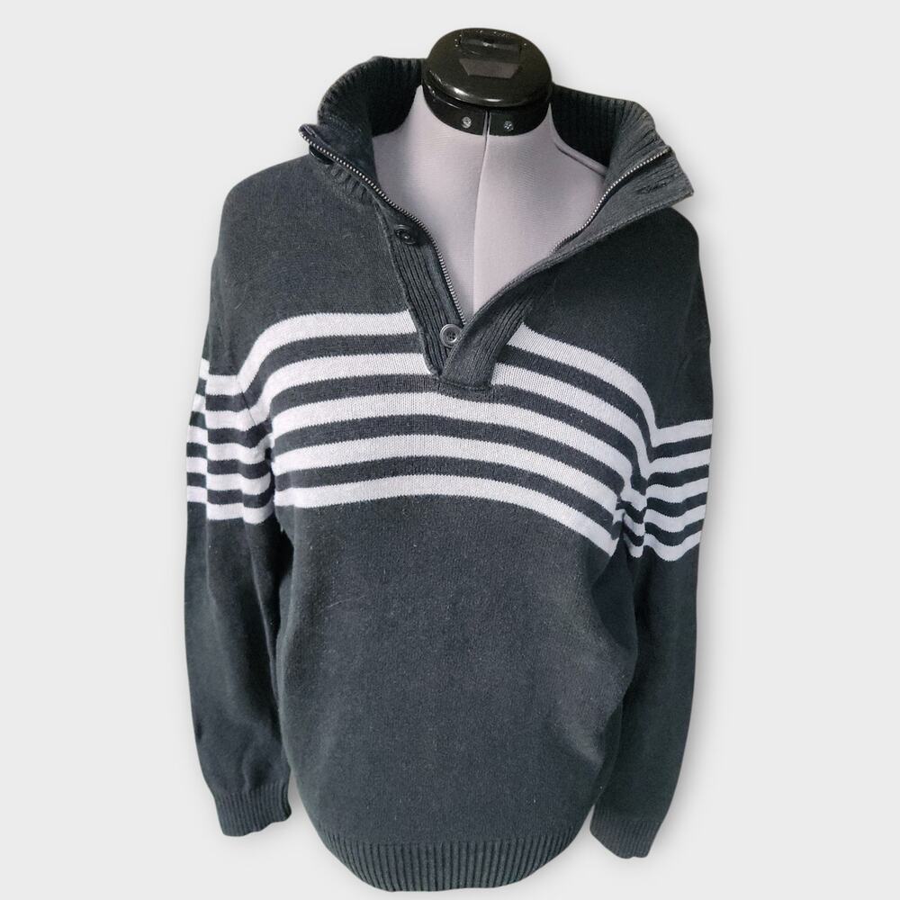American Eagle Henley Sweater Mens L Green Athletic Fit Mock Ribbed Neck Stretch